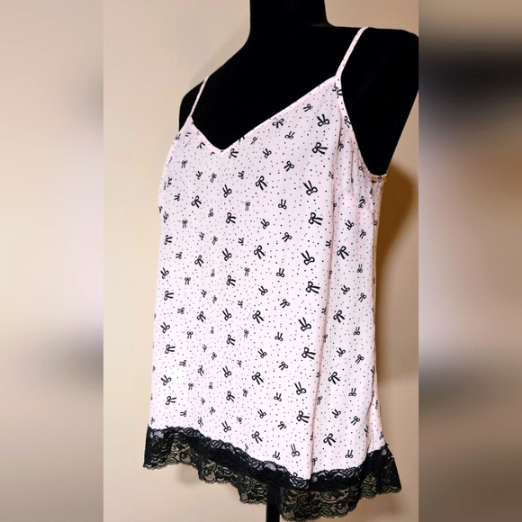 5/30$ Smart Set Coquette baby pink black bow lace trim cute cami top - Picture 1 of 5